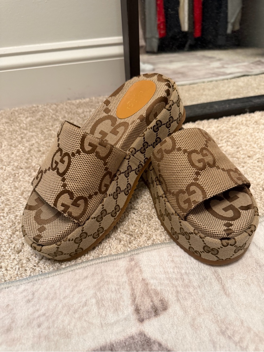 Gucci GG Canvas Platform Slide Sandals - Picture 1 of 7